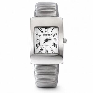 Chicos Womens Silver Tone Rectangular Roman Numeral Quartz Cuff Watch
